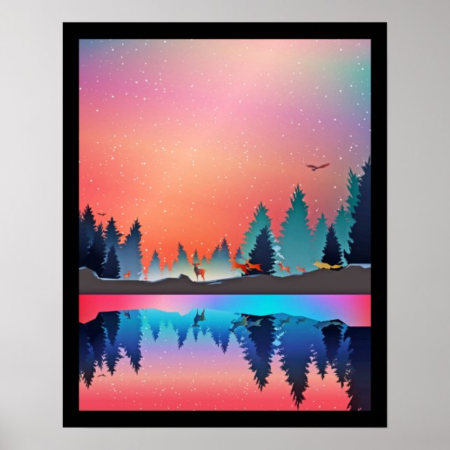 Scenic Winter Lake with Deer Poster (Front)