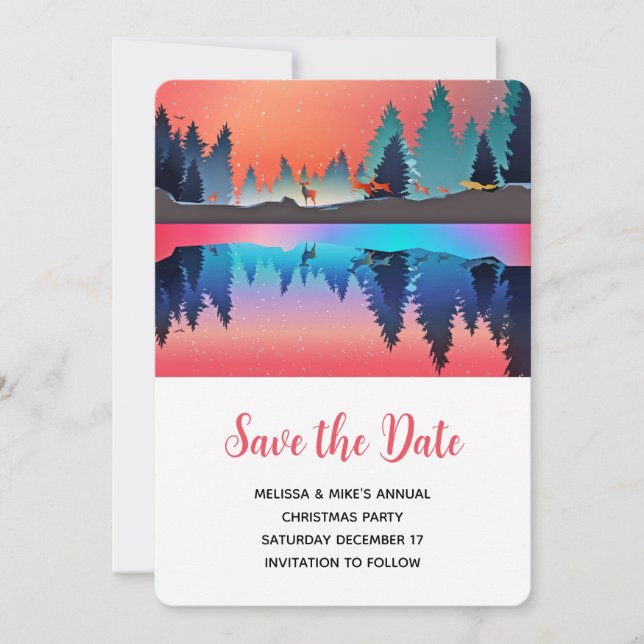 Scenic Winter Lake with Deer Save The Date (Front)