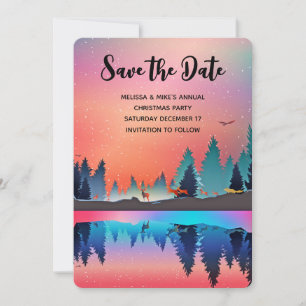 Scenic Winter Lake with Deer Save The Date