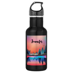Scenic Winter Lake with Deer Stainless Steel Water Bottle