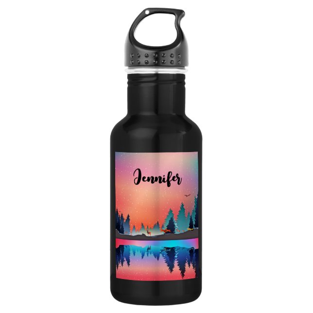 Scenic Winter Lake with Deer Stainless Steel Water Bottle (Front)