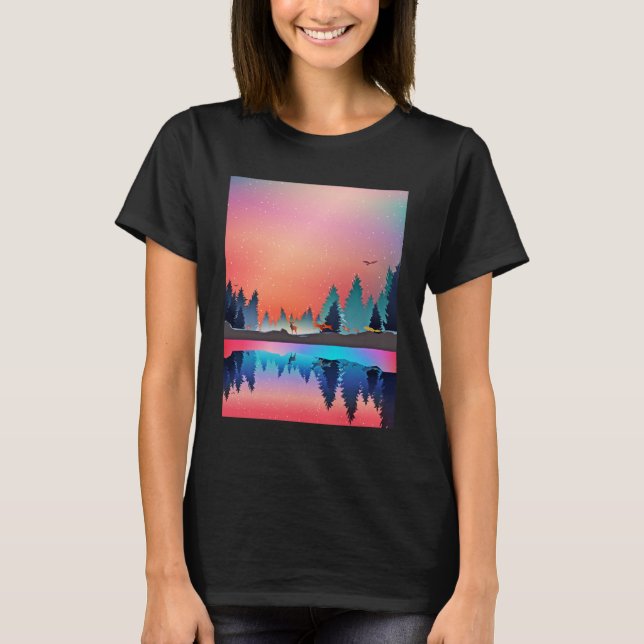 Scenic Winter Lake with Deer T-Shirt (Front)