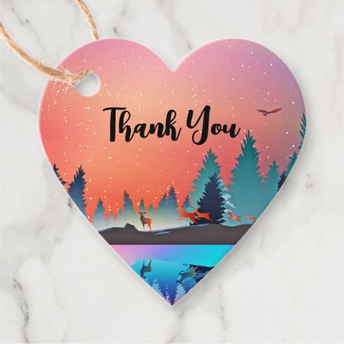 Scenic Winter Lake with Deer Thank You Favor Tags