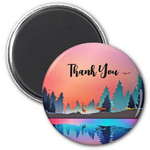 Scenic Winter Lake with Deer Thank You Magnet