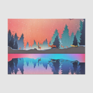 Scenic Winter Lake with Deer Tissue Paper