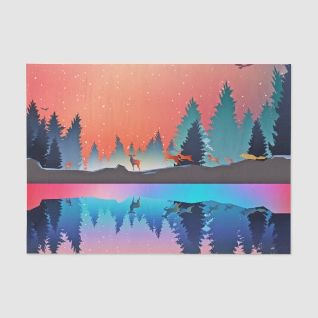 Scenic Winter Lake with Deer Tissue Paper (Front)
