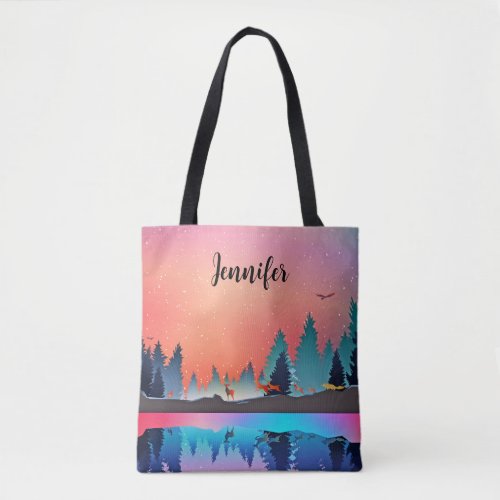 Scenic Winter Lake with Deer Tote Bag