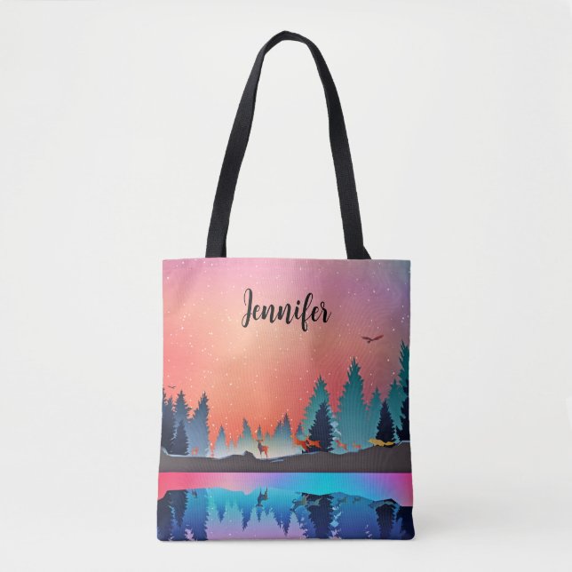 Scenic Winter Lake with Deer Tote Bag (Front)