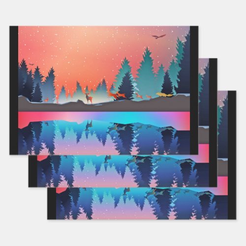 Scenic Winter Lake with Deer Wrapping Paper Sheets