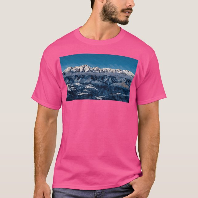 Scenic Winter Olympic Mountains (Poly Art) Long T-Shirt (Front)