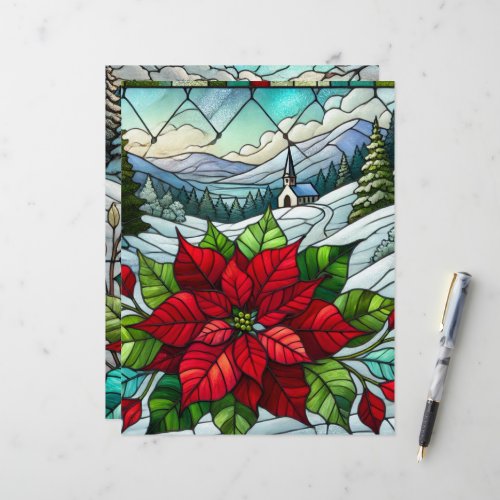 Scenic Winter Poinsettia Stained Glass Scrapbook