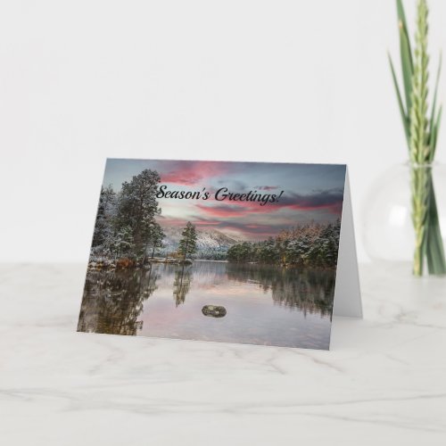 Scenic Winter Scottish Loch Eilein At Christmas Card