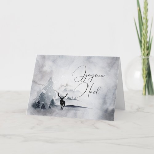 Scenic Winter Stag Joyeux Noel Christmas Holiday Card