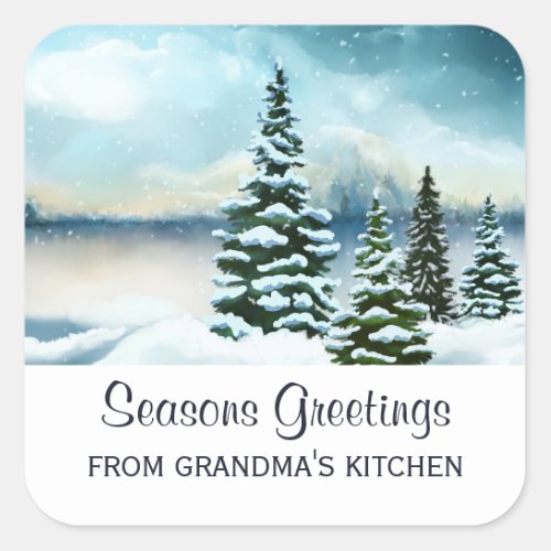 Scenic Winter Wonderland Watercolor Kitchen Square Sticker