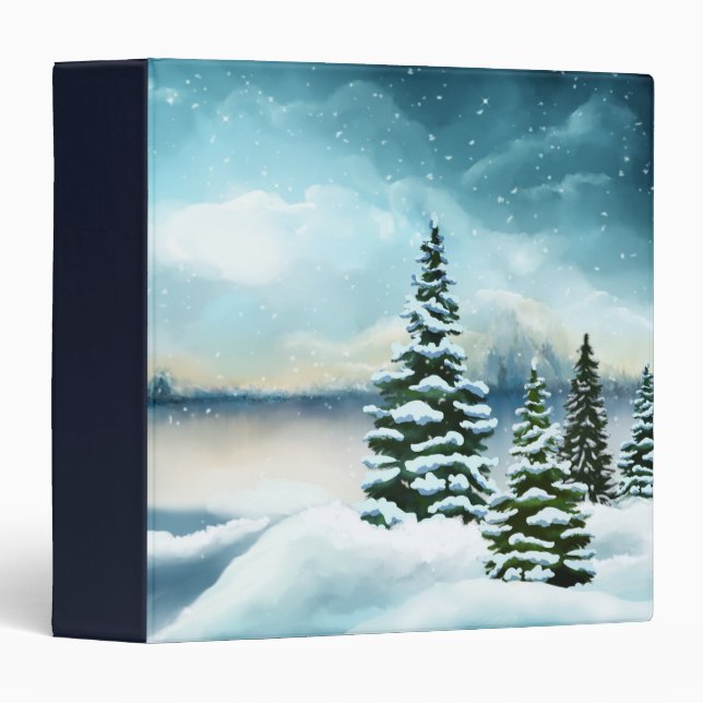 Scenic Winter Wonderland Watercolor Painting 3 Ring Binder (Front/Spine)