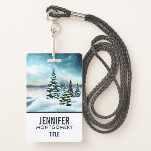 Scenic Winter Wonderland Watercolor Painting Badge