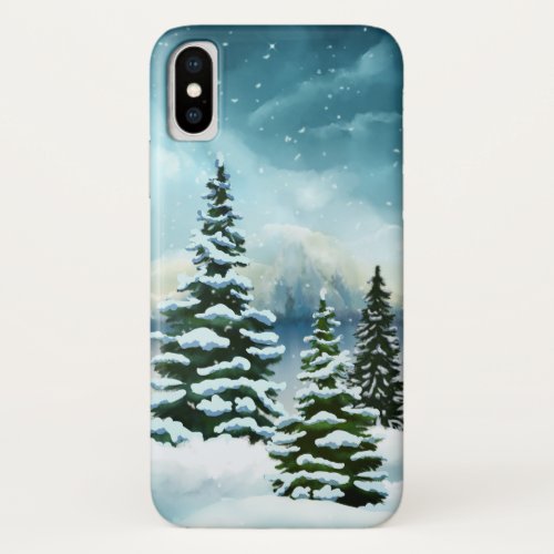 Scenic Winter Wonderland Watercolor Painting iPhone X Case