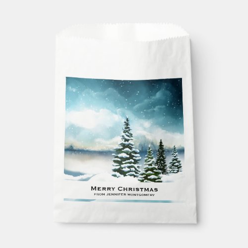 Scenic Winter Wonderland Watercolor Painting Favor Bag