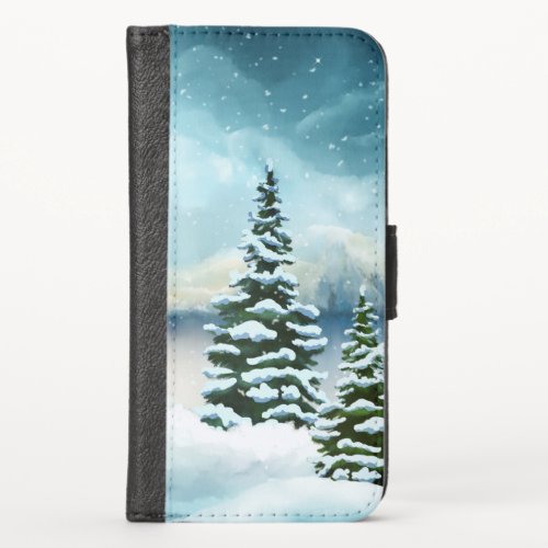 Scenic Winter Wonderland Watercolor Painting iPhone X Wallet Case