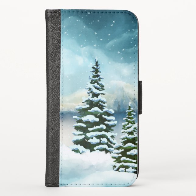 Scenic Winter Wonderland Watercolor Painting iPhone Wallet Case (Front)