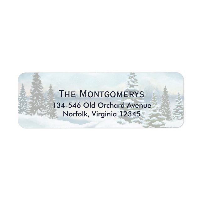 Scenic Winter Wonderland Watercolor Painting Label (Front)