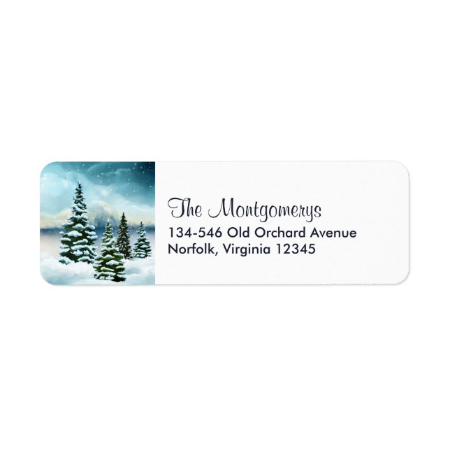 Scenic Winter Wonderland Watercolor Painting Label (Front)