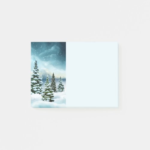 Scenic Winter Wonderland Watercolor Painting Post_it Notes