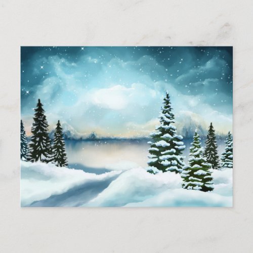 Scenic Winter Wonderland Watercolor Painting Postcard