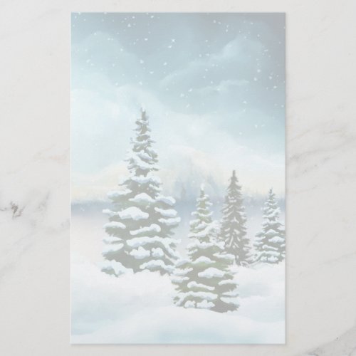 Scenic Winter Wonderland Watercolor Painting Stationery