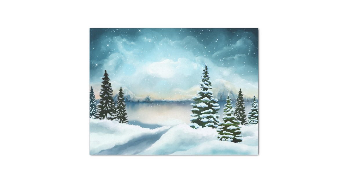 Scenic Winter Wonderland Watercolor Painting Tissue Paper