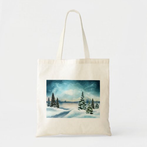 Scenic Winter Wonderland Watercolor Painting Tote Bag