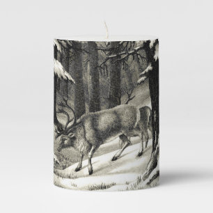 Scenic Winter Woods Snowy Evergreens Wildlife Pillar Candle