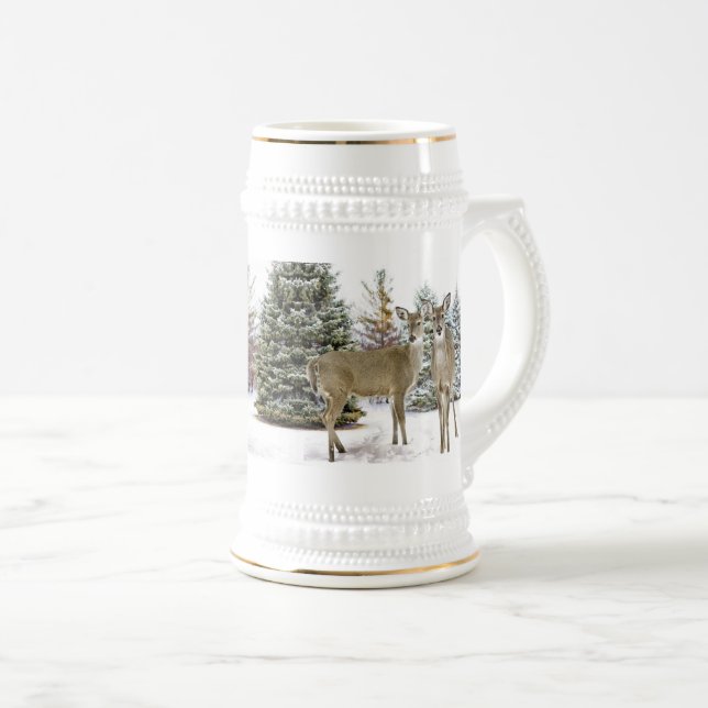 Scenic Winter Woods with Deer Holiday Home  Beer Stein (Front Right)