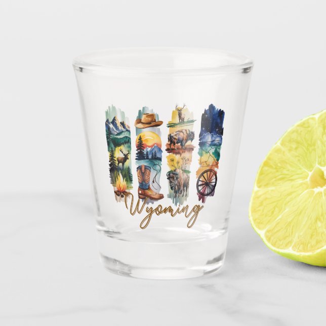 Scenic Wyoming Brushstrokes  Shot Glass (Front)