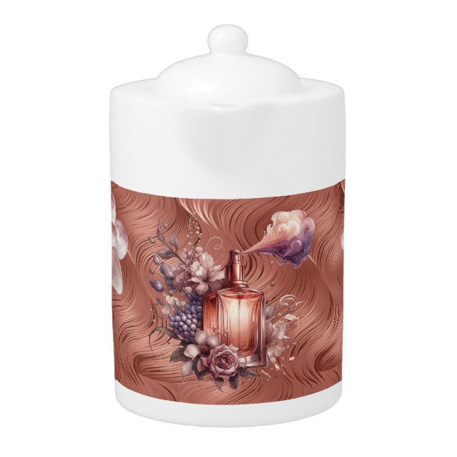 Scent of Rose Gold Floral Perfume Porcelain Teapot (Front)
