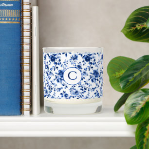 Scented Monogram Candle - Blue Rose Toile
