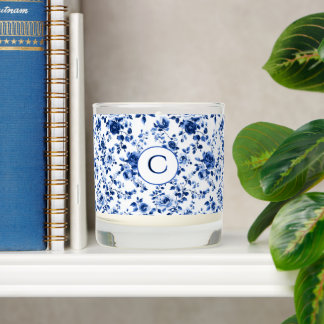 Scented Monogram Candle - Blue Rose Toile
