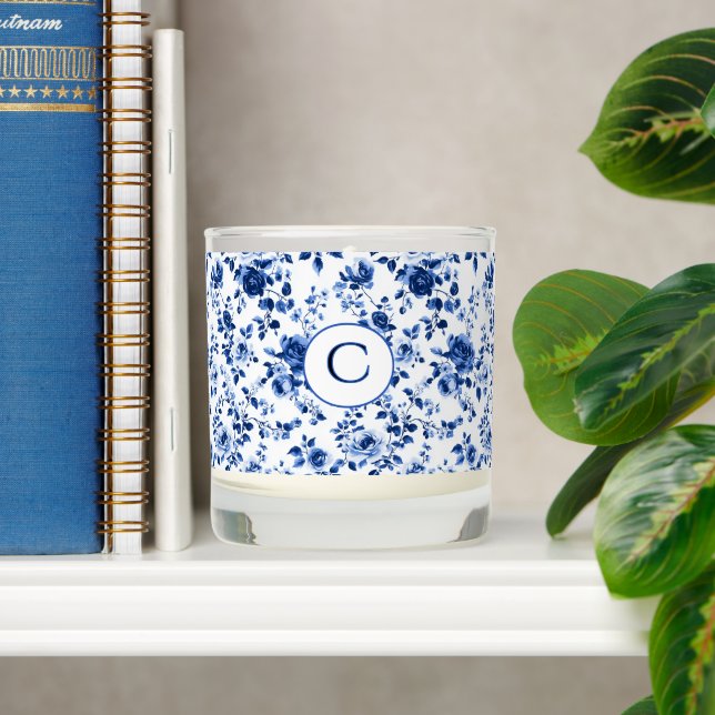 Scented Monogram Candle - Blue Rose Toile (Shelf)
