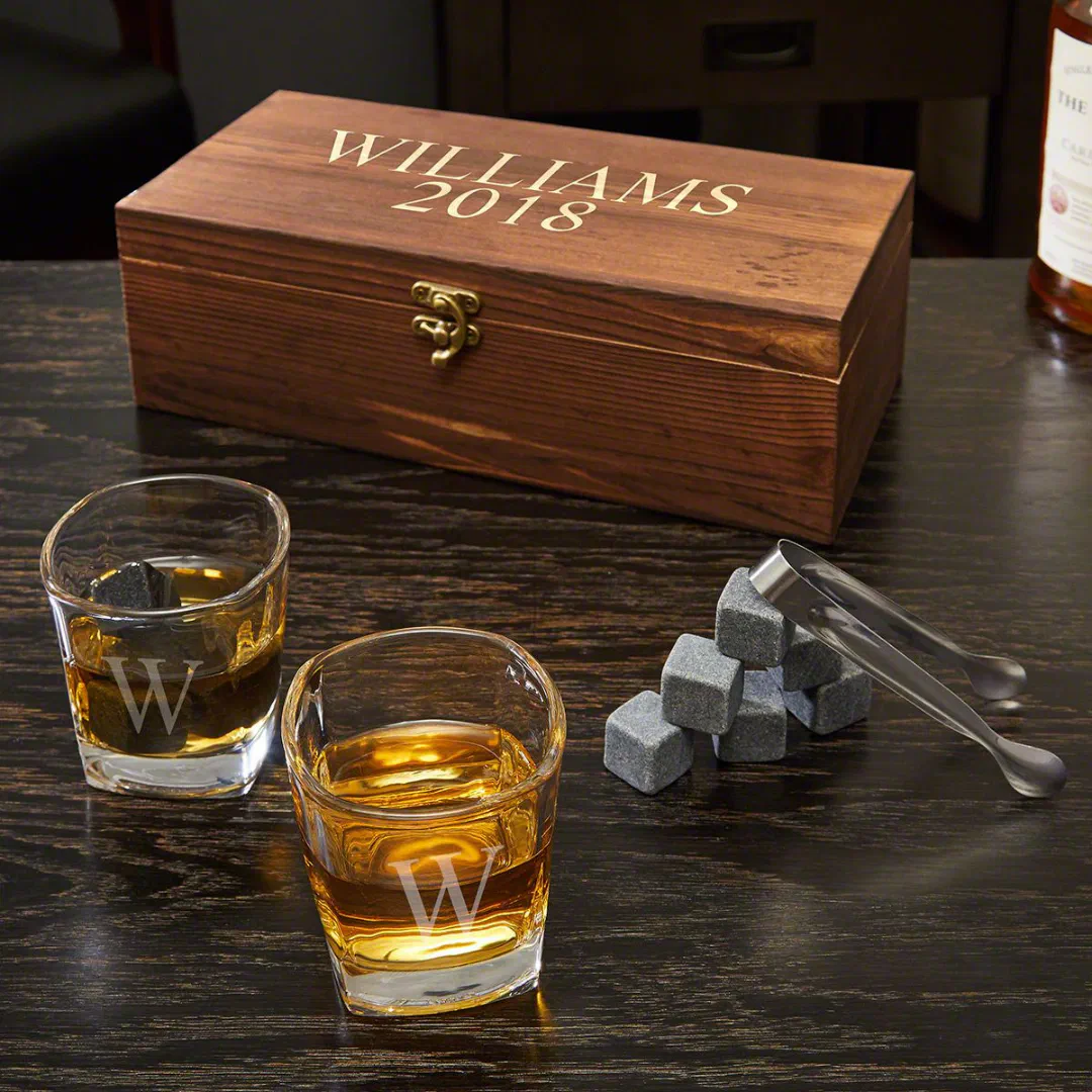 Schaefer Whiskey Stones With Monogram Shot Glasses (Front)