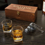 Schaefer Whiskey Stones With Monogram Shot Glasses<br><div class="desc">This collection of handsome bar accessories includes two 6 ounce whiskey sipping glasses engraved with the initial of your choice. They are perfectly sized for serving scotch, bourbon, and other fine whiskeys one dram at a time. A wooden gift box, stained a rich dark brown, is also personalized with up...</div>