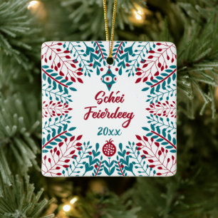 Schéi Feierdeeg, Luxembourgish Merry Christmas Ceramic Ornament
