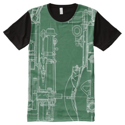 Schematic Drawing Old blueprint Mechanical Drawing All-Over-Print Shirt