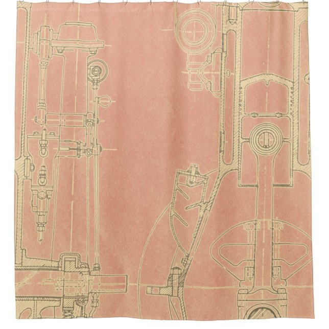 Schematic Drawing Old blueprint rustic colors soft Shower Curtain (Front)