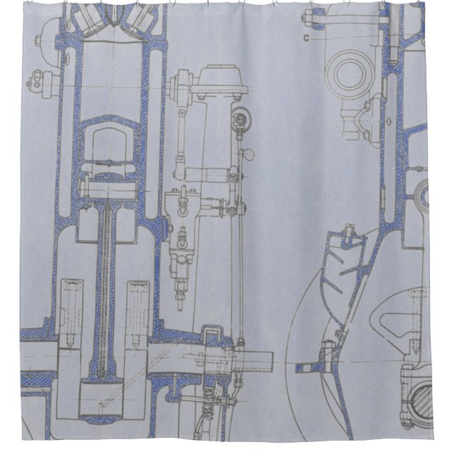 Schematic Drawing Old blueprint rustic colors soft Shower Curtain (Front)
