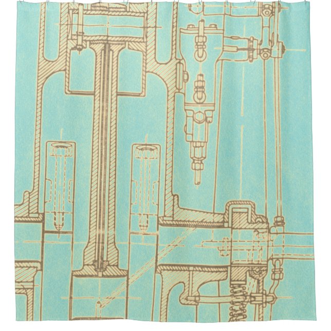 Schematic Drawing Old blueprint rustic colors soft Shower Curtain (Front)