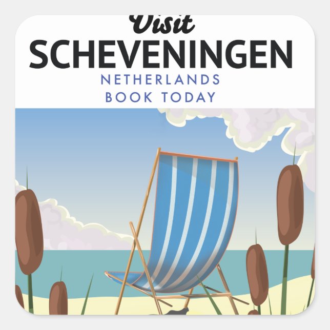 Scheveningen Netherlands beach poster Square Sticker (Front)