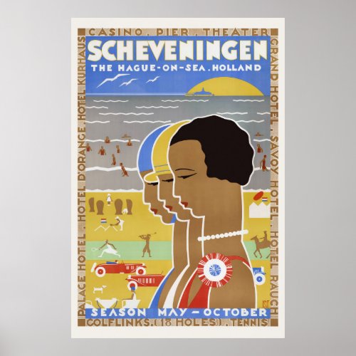 Scheveningen The Hague on Sea Holland Vintage Poster
