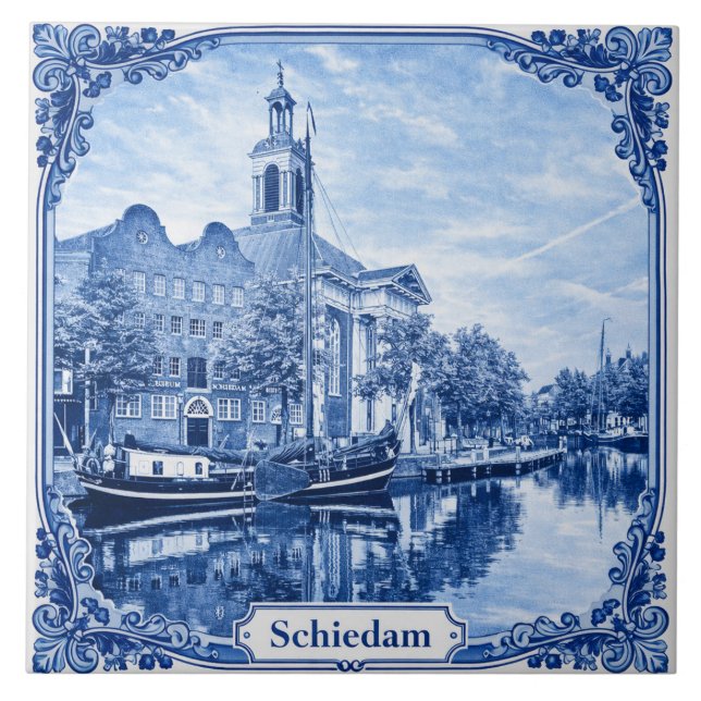 Schiedam Delft Blue style ceramic tile (Front)