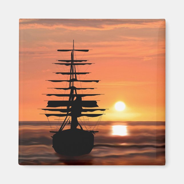 Schiff bei Sonnenuntergang Magnet (Front)