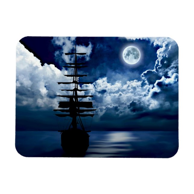 Schiff bei Vollmond Magnet (Horizontal)